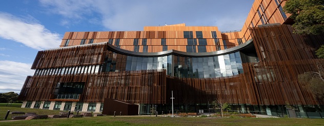 Glass panels on the side of the Victorian Heart Hospital