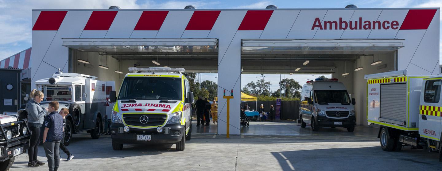 External facade of Ambulance Victoria Mernda branch ambulance bays