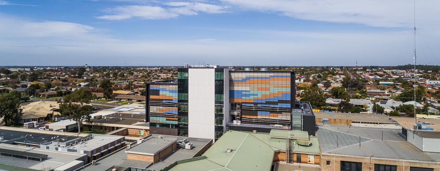 An aerial view of the new tower at Shepparton Hospital