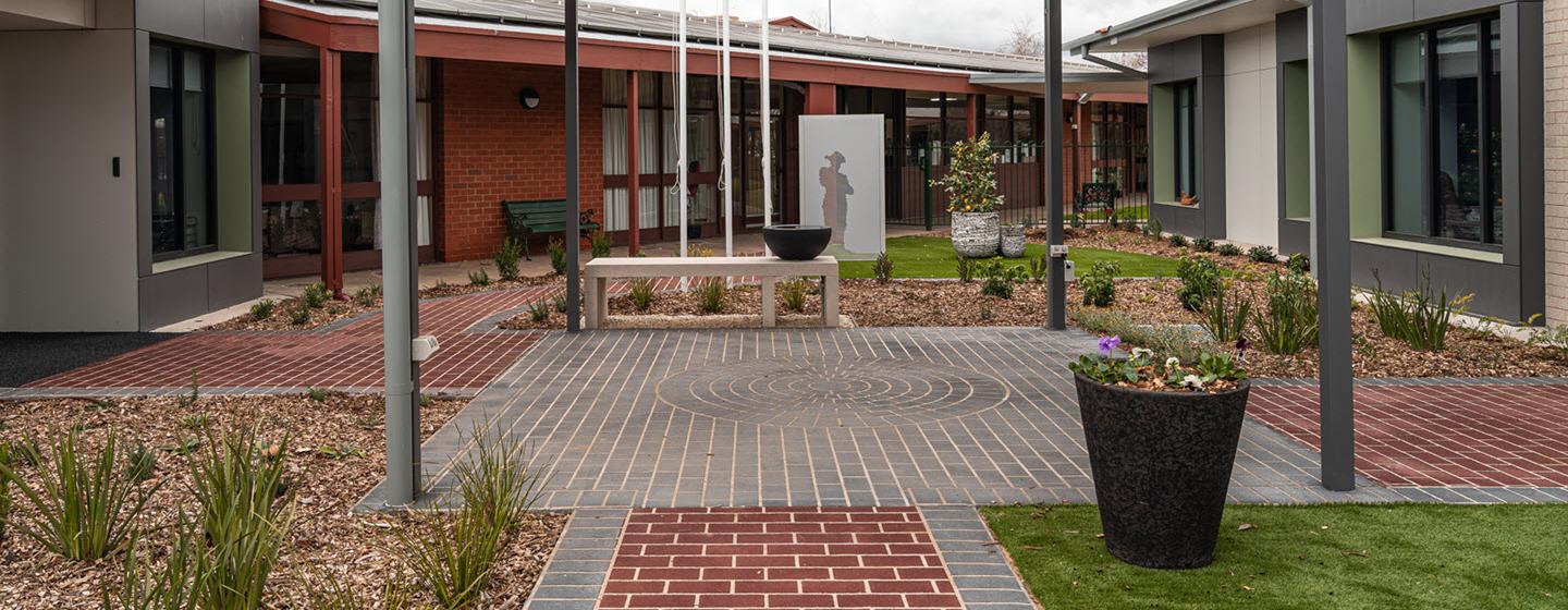 A courtyard at the refurbished Morrie Evans Wing