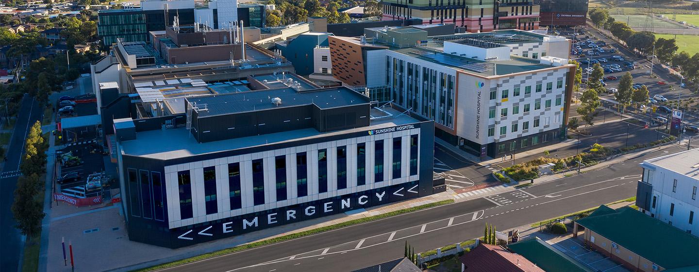 Exterior aerial view of Sunshine Hospital Emergency Department