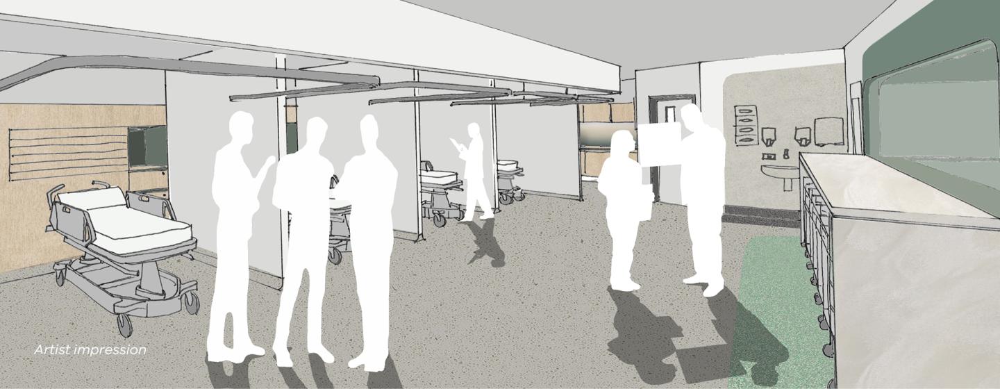 Artist's impression of the behavioural assessment unit at The Royal Melbourne Hospital emergency department mental health, alcohol and other drugs hub