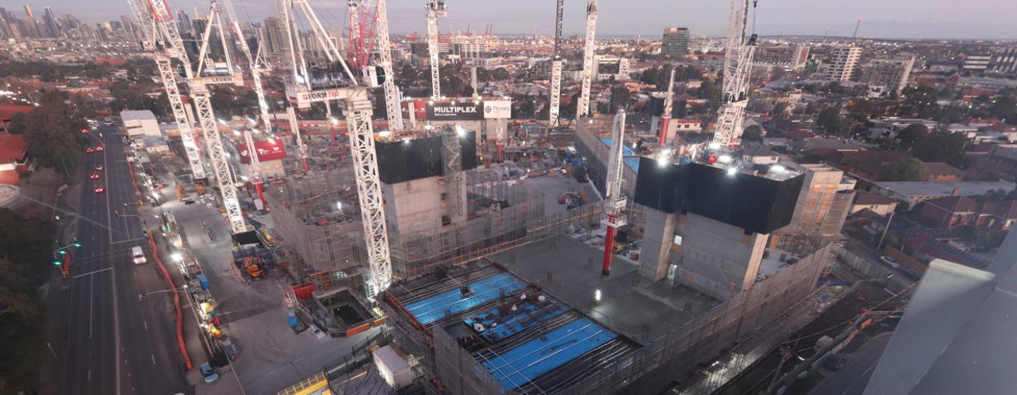 Aerial image showing concrete structural works at the new Footscray Hospital construction site