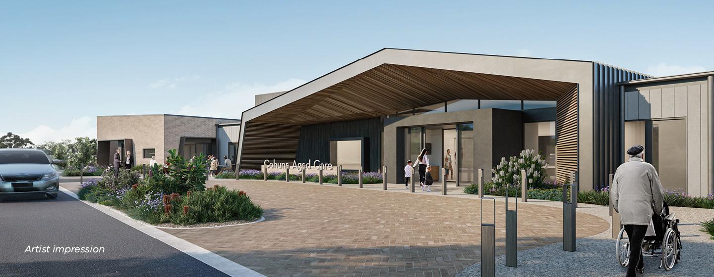 Artists impression of main entry to Cohuna aged care facility.