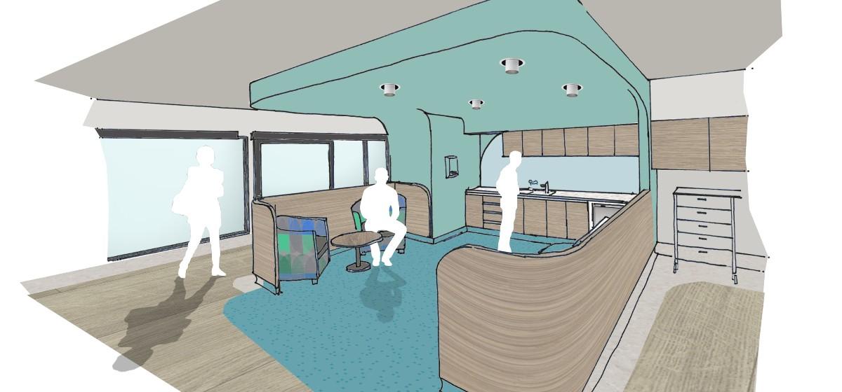 Artist impression of the lounge area at St Vincent’s Hospital Melbourne.