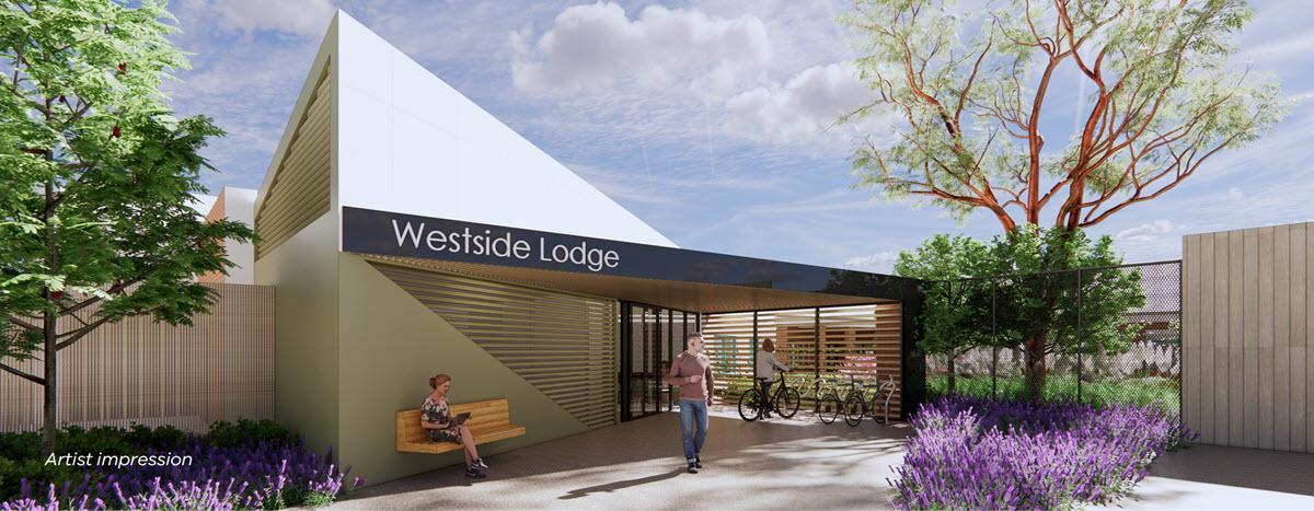 Artist impression of the entrance to Westside Lodge