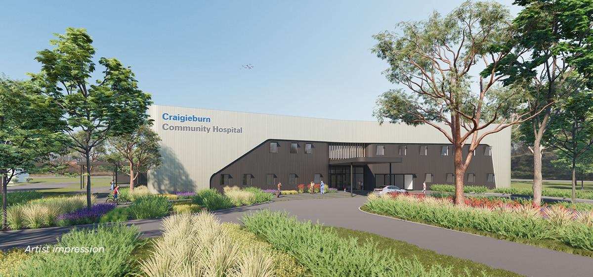 Artist impression of the Craigieburn Community Hospital showing the main entrance