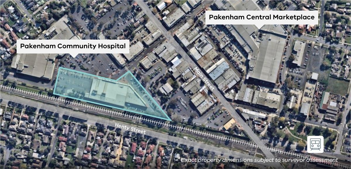 Aerial map labelling Pakenham Community Hospital