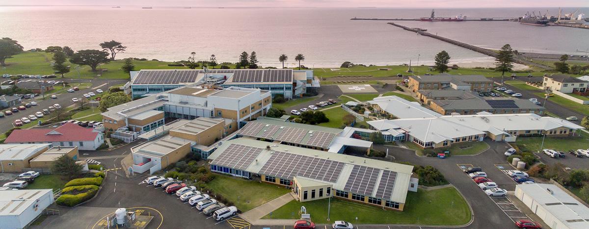 Aerial view of Portalnd District Health with solar panels