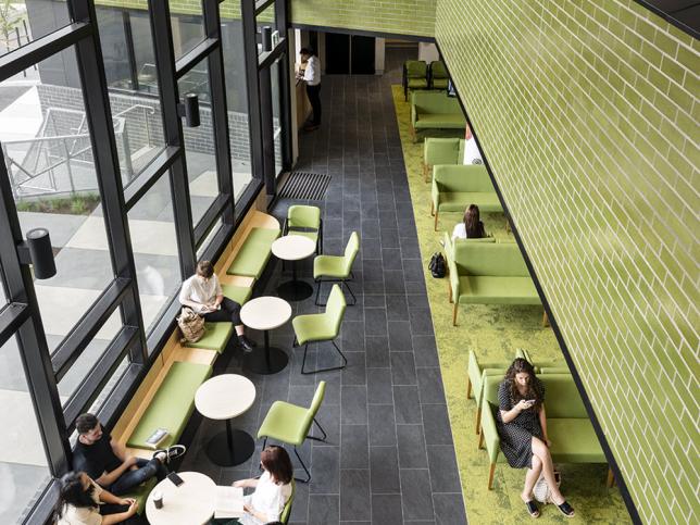 A waiting area seen from above