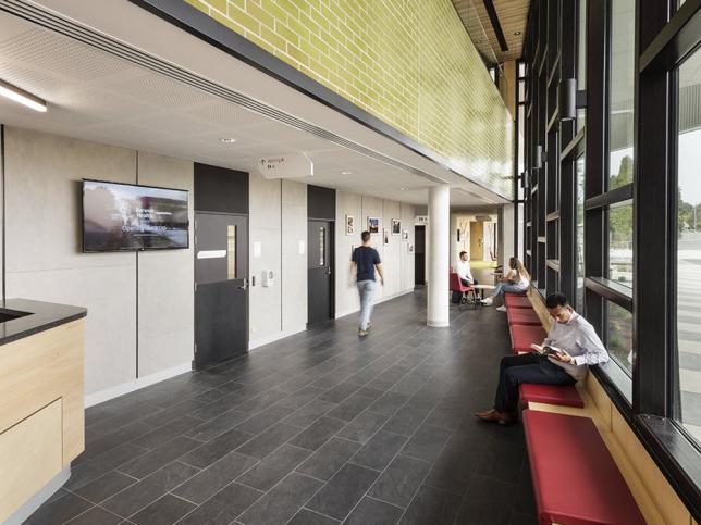 A corridor and waiting area at Barwon Health North