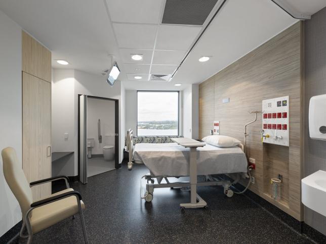 A patient room inside Casey Hospital