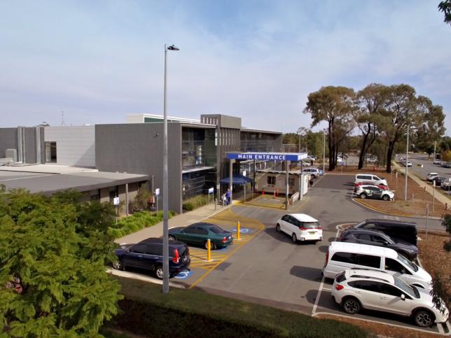 Shepparton Hospital's main entrance and car park