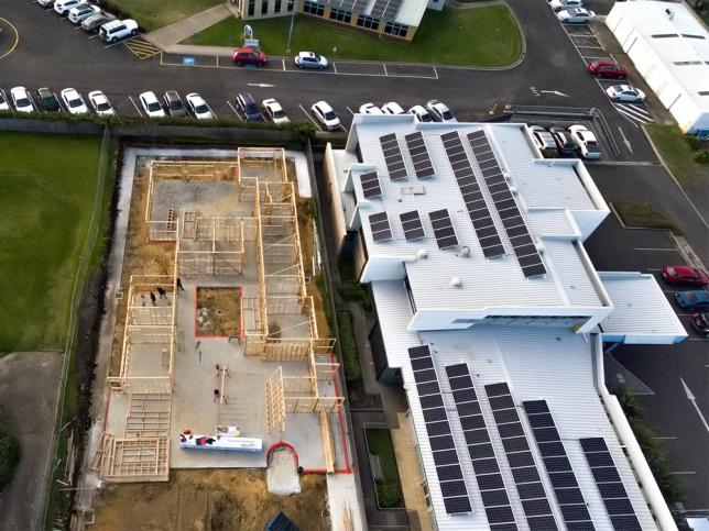 Aerial view of the Portland Community Mental Health Centre during construction