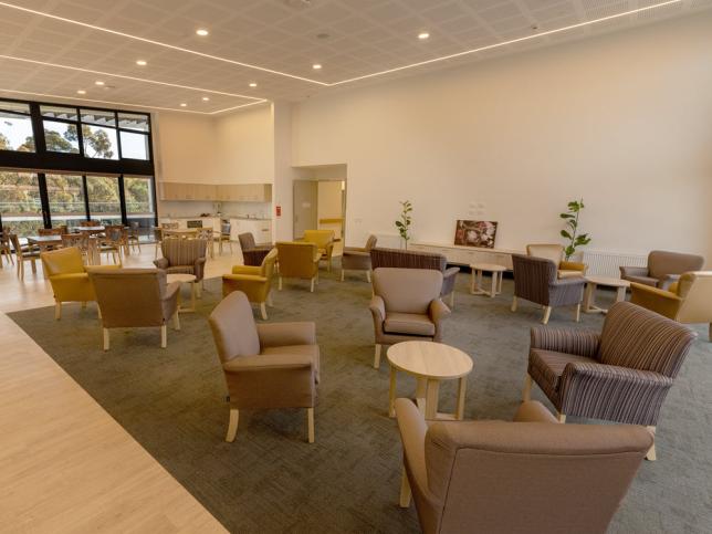 Interior lounge and dining area at Golden Oaks Nursing Home