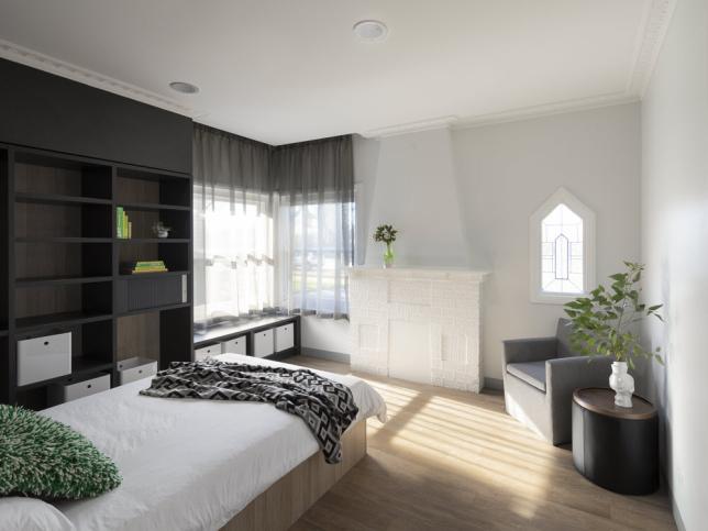 A light-filled bedroom inside the Grampians Prevention and Recovery Care centre