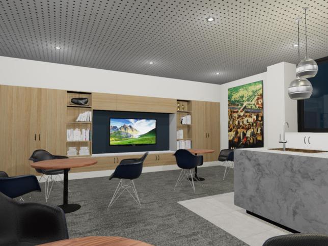 Artist’s impression of a communal area with TV at the Wantirna residential aged care facility