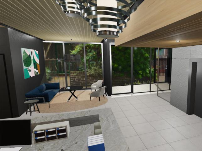 Artist’s impression of the reception and waiting area at the Wantirna residential aged care facility