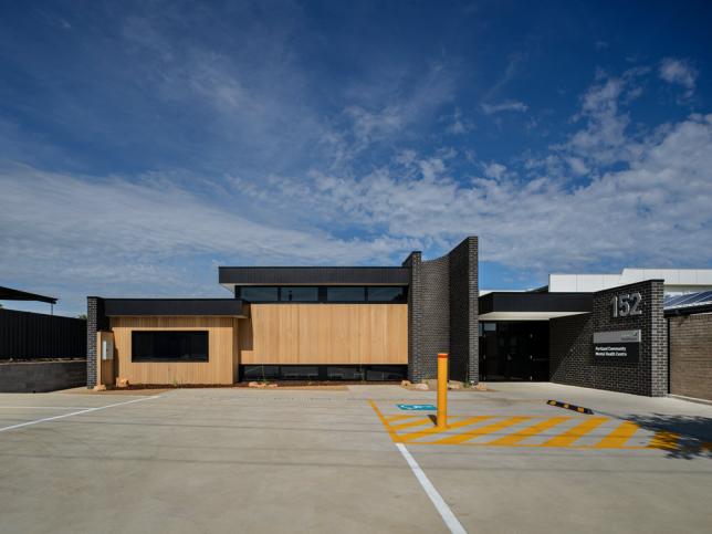 Exterior view of the completed entrance and carpark at the Portland Community Mental Health Centre