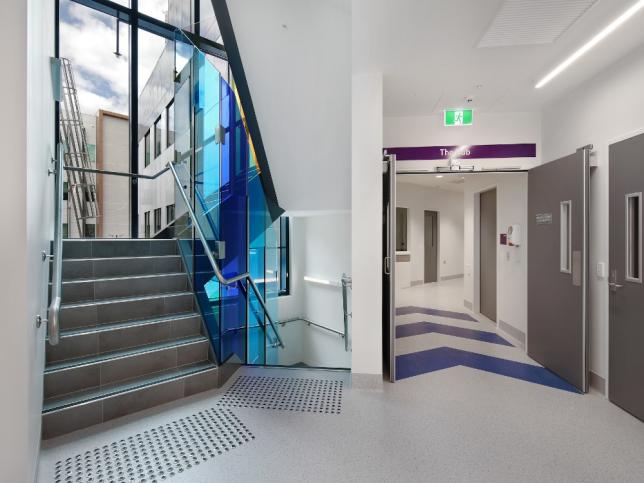 Image of interiors at Sunshine Hospital’s new emergency department, stairs and hallway 