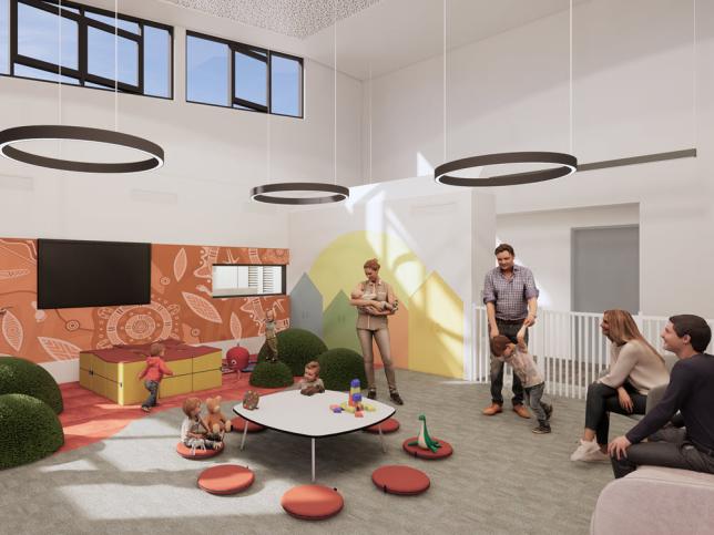 Artist impression of the playroom area of the Tweddle Child and Family Health Service in Footscray