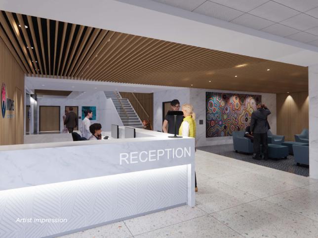 Artist impression of people in a reception area