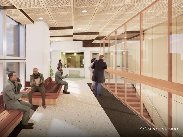 Artist impression of the Education and Learning Centre foyer inside the central energy plant and support services building