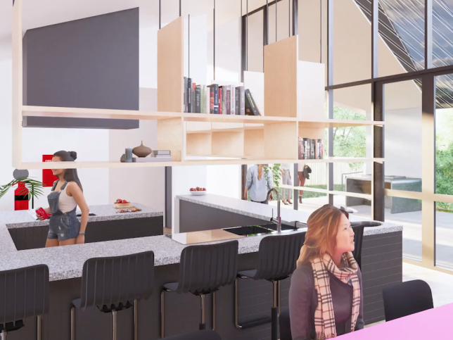 Artist impression of a kitchen and dining area inside the North West WPARC