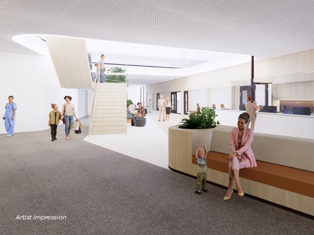 Artist impression: Main reception and waiting area of Craigieburn Community Hospital