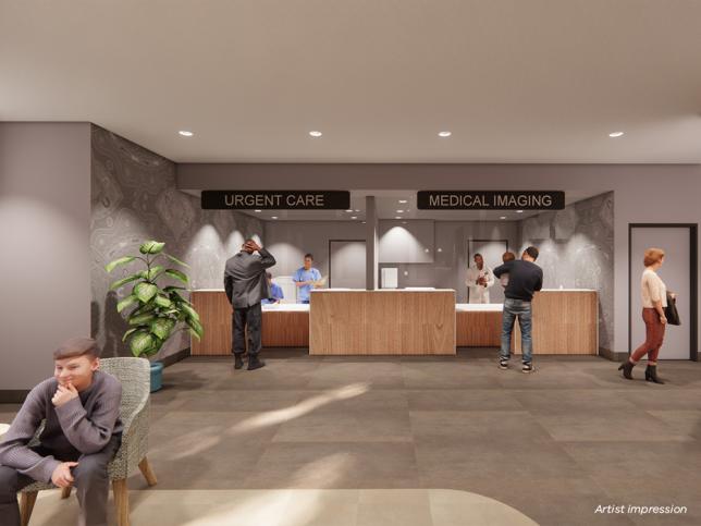 Artist impression of Cranbourne Community Hospital urgent care reception