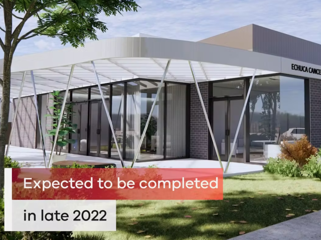 A still from a video about the Echuca Cancer and Wellness Centre, with the words 'Expected to be completed in late 2022'