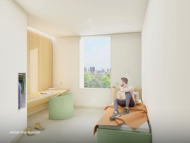 Artist impression of a new bedroom at Thomas Embling Hospital