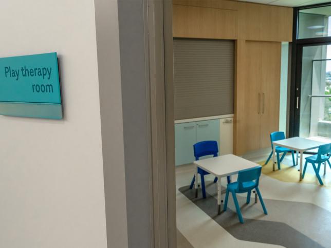 Play therapy room with chairs and tables at the Royal Children's Hospital. 