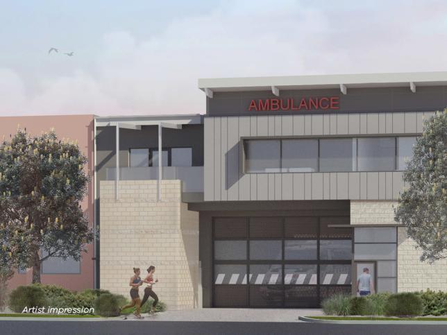 The outside of the Mornington Ambulance Victoria branch. It is a double storey building. There are two women running out the front.