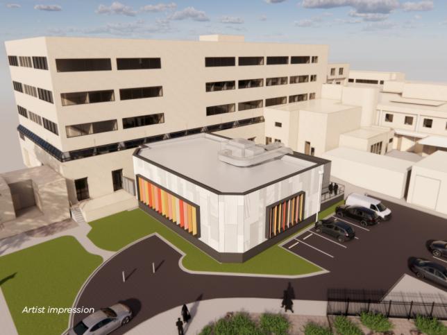 Aerial view of the outside of the hydrotherapy pool building at the Bendigo Day Rehabilitation Centre