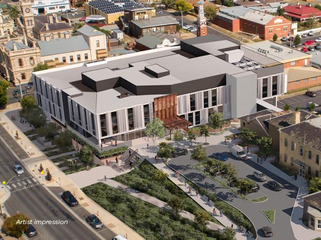 Aerial view of the outside of the upgraded Maryborough and District Hospital