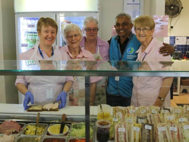 Members of the Pink Ladies volunteering in the cafeteria at the Frankston Hospital