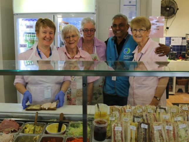 Pink Ladies volunteers making their famous sandwiches