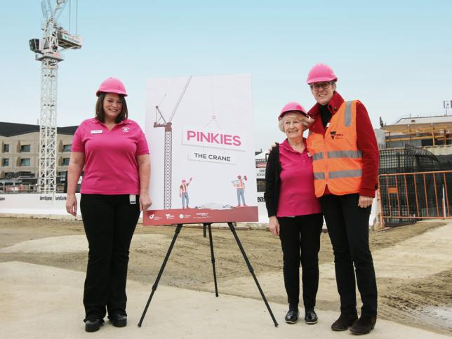 Pinkies Karen Scott and Carole Thwaites with Peninsula Health CEO Felicity Topp