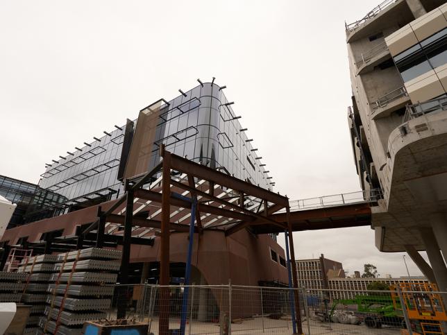 View of Hospital Street, including bridge between buildings