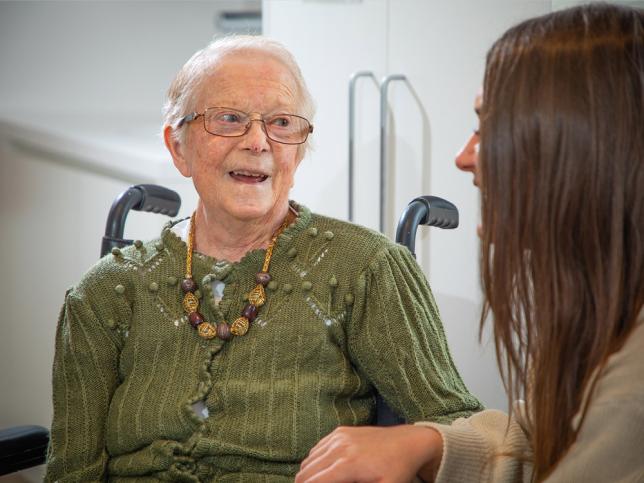 Aged care resident Elsie with granddaughter Isobel at Irvin House