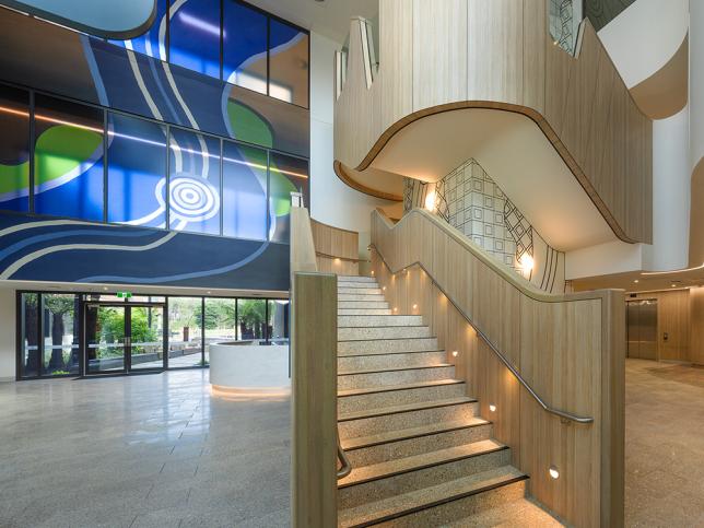 A view of the foyer and stairs in Latrobe Regional Hospital