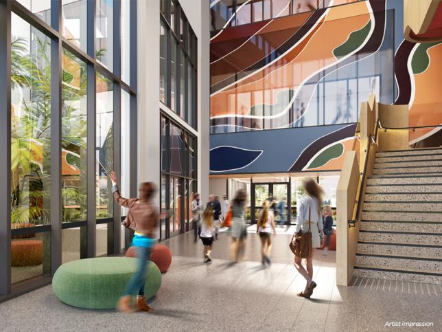 Artist's impression of the foyer of the Latrobe Regional Hospital redevelopment