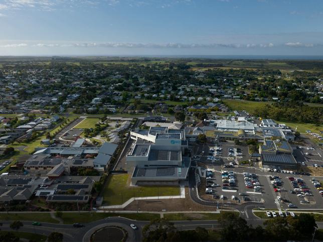 Aerial view of the expanded Wonthaggi Hospital at opening in January 2023