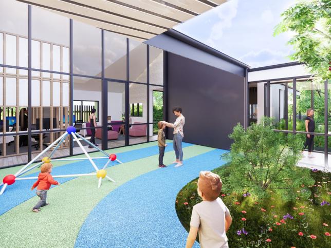 Artist's impression of an outside courtyard at the Women's PARC centre