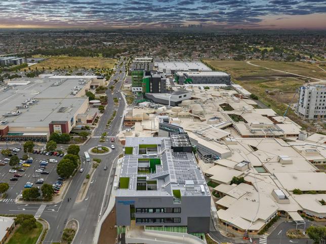 Aerial view of the new mental health facility at Northern Hospital. Image taken at practical completion in Feb 2023