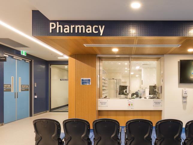 Pharmacy waiting area at the Royal Victorian Eye and Ear Hospital