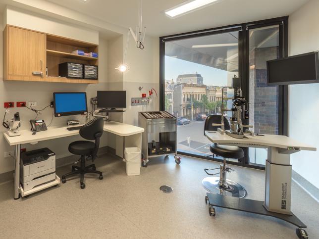 Interior of an ophthalmology consulting room at the Royal Victorian Eye and Ear Hospital