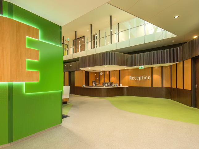 The reception area at the upgraded Royal Victorian Eye and Ear Hospital