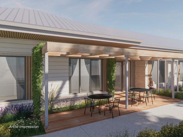 Artist impression of the outdoor sitting areas at the Rutherglen aged care facility